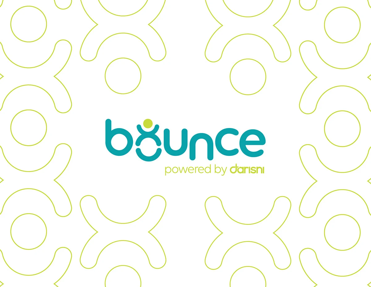 Bounce — powered by Darisni — wordmark on the pattern background