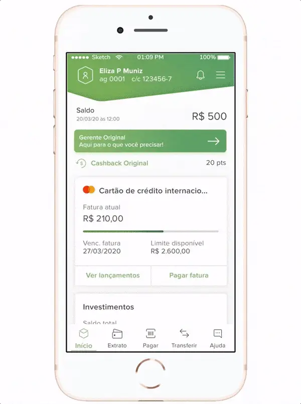 Gerente Original — animated app prototype