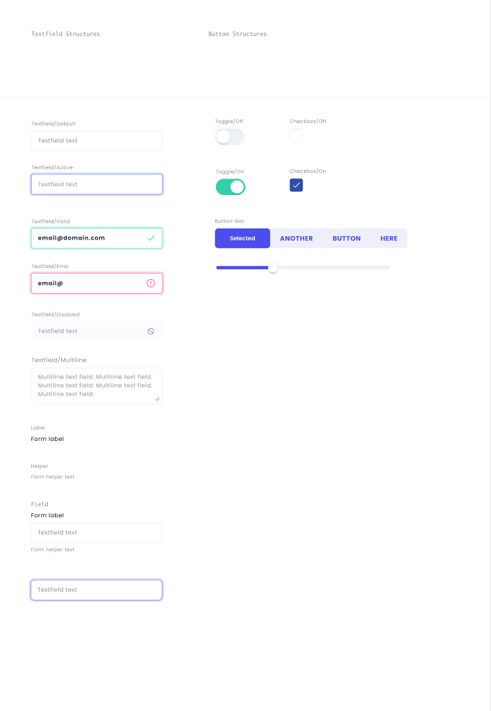 Form components — inputs, toggles, checkboxes